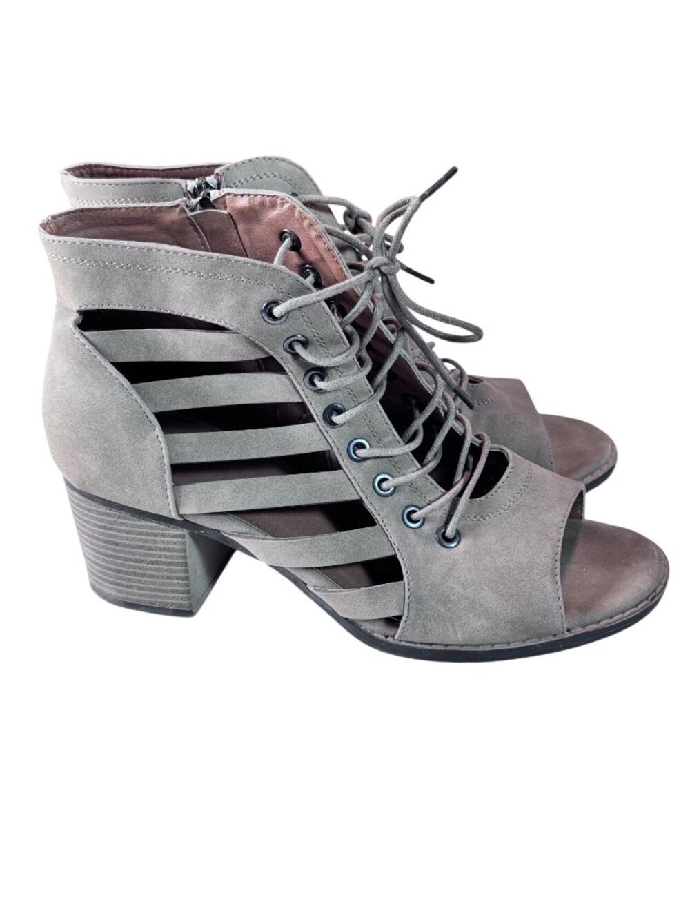 93 Vintage Braxton Taupe Faux Suede Open Toe Lace Up Ankle Boots Women Size 9M